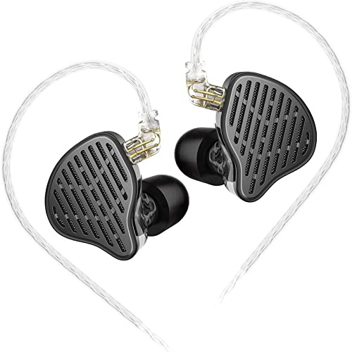 LINSOUL KZ x HBB PR2 13,2 mm Planartreiber In-Ear-Monitor, Nanoskaliges Diaphragma, Abnehmbares 0,75-mm-2-Pin-versilbertes OFC-Kabel für Spiele (Black, Wihout Mic)