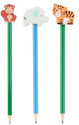 ORANGE TREE 3x Jungle Animals Novelty Pencils for Kids - Wooden Kids Pencils, Funky Pencils for Children - Bulk Pencils for Party Bags, Easy Grip Pencils for Kids, Toddlers, Pack of Pencils Toys