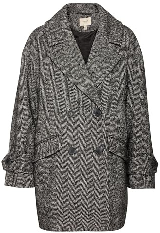 fransa FRMALIKA Damen Übergangsjacke Jacke Wolljacke Kurzmantel mit Bindegürtel Fischgrätmuster loose fit, Größe:M, Farbe:Black mix (200115)