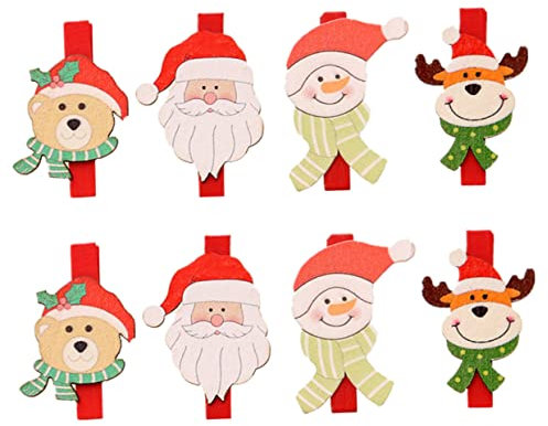 ULDIGI 24stücke Holzklammern DIY Weihnachtsfotoklammer Memohalter Holzklammern Weihnachtsklammern Holzbildklammern Holzfotoklammern