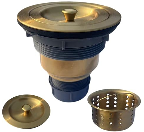 Lynnado Sink Strainer Kitchen Sink Drain Assembly Kit 3-1/2 Inch with Kitchen Sink Drain Basket,304 Stainless Steel Sink Stopper & Cover Lid，Stainless Steel Gold Color