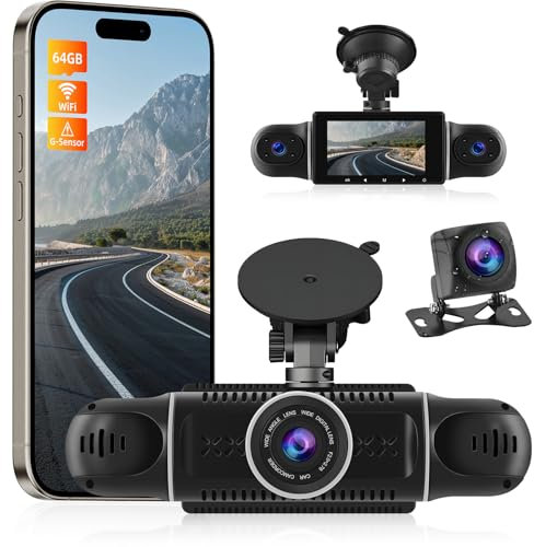 NHOPEEW Dash CAM de 4 Canales - 360°rotación Frontal Trasera Interior Izquierda Derecha 3 Pulgadas Auto Dashcam - Soporta grabación en Bucle G-Senseor Parking Monirot WiFi + Tarjeta de 64GB Gratis