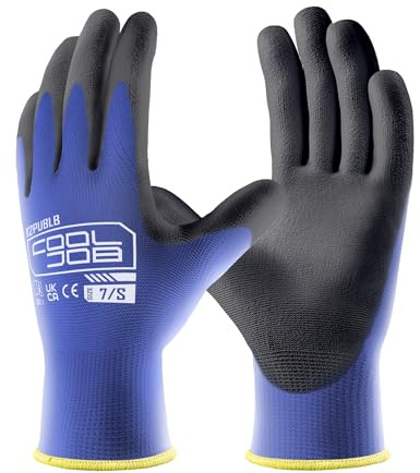 COOLJOB 12 Paar PU Handschuhe Arbeitshandschuhe Herren Größe 7/S, atmungsaktive Gartenhandschuhe Damen mit optimaler Griffigkeit & feinem Tastgefühl, Blau | EN388, Superior Grip, Lightweight. Schutzhandschuhe für Lager, Arbeit und Gartenarbeit