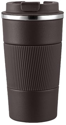KANGSIT Travel Mugs, Insulated Coffee Cup with Leakproof Lid - Travel Mug Vacuum Stainless Steel Double Walled Mug for Hot and Cold Coffee Water and Tea - 380ml (Brown)