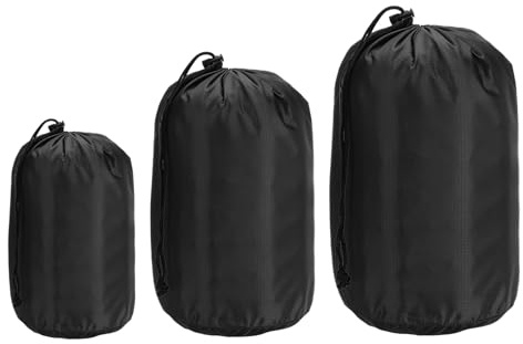 PATIKIL Stuff Sack 4x7/5x10/7x13, 3 Pcs Waterproof Outdoor Storage Sack Portable Drawstring Dust Flap Bag Sleeping Bag for Camping Hiking Backpacking, Black