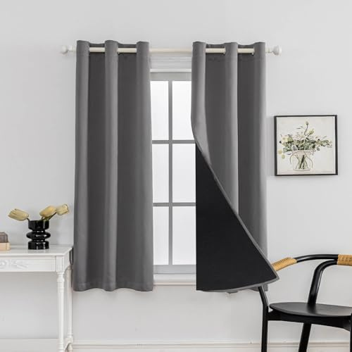 Anytime 100% Verdunkelungsvorhang-Set, wärmeisolierte Fenstervorhänge für Schlafzimmer, volle Schattierung, Grau, 106 x 137 cm (B x L)