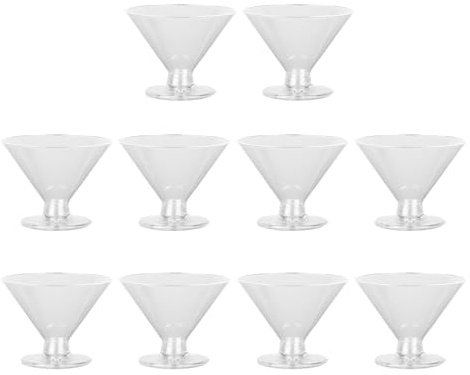 Porceosy Set di 10 bicchieri usa e getta da Martini, bicchieri da cocktail in plastica per feste, matrimoni, dessert, bicchieri trasparenti per cocktail, champagne, gelato, trasparenti