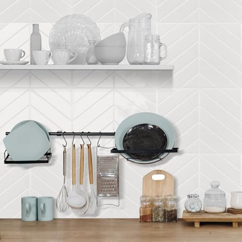 Alwayspon 10 Sheet 11.43''x 9inch White Herringbone 3D Vinyl Wall Tile Sticker Transfers, Peel and Stick Self-Adhesive Waterproof Splashback Stick on Tile Decals for Kitchen Bathroom Wall