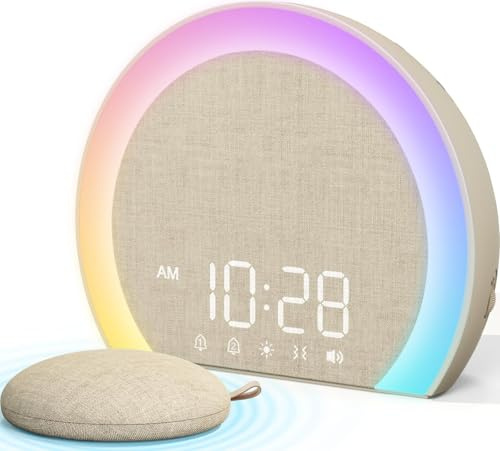 ANJANK Extra Loud Alarm Clock with Wireless Bed Shaker, Vibrating Dual Alarm with Light Wake Up for Heavy Sleepers & Hearing Impaired, 9-Color Night Light, 8 Sounds, 0-100% Dimmer, Bedroom