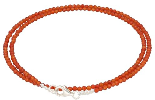 Lebensquelle Plus Edelstein Kette 2 mm facettiert mit 925 Silberverschluss | Halskette aus Naturstein – handgefertigt, filigran & elegant | Kristall Schmuck (Karneol)