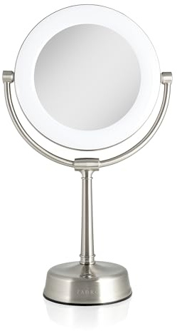Zadro Lexington LED Lighted Makeup Mirror with Magnification Two-Sided Swivel Mirror with Lights for Makeup Desk Vanity (10X/1X, 12 W x 20 H, 10 Head, 7.5 Mirror, Satin Nickel)
