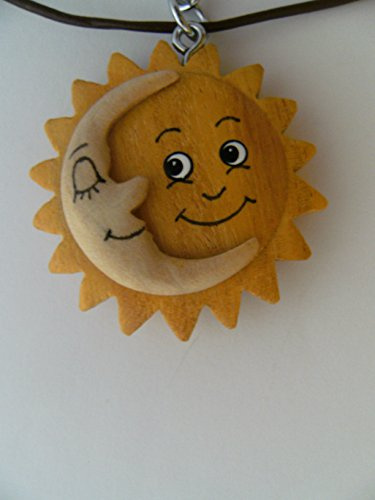 Cornelissen Kette Sonne + Mond Holzanhänger Lederband, Ketten Modeschmuck