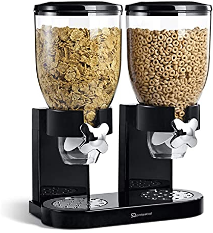 Double Cereal Dispenser, Easy to Use with Clear Plastic Canisters, Keep Dry Food Fresh, White or Black black