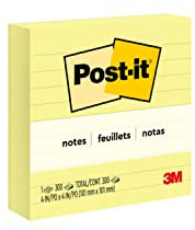 Post-it Große Notes, Liniert, 300 Blatt, 101 mm x 101 mm, Gelb | Selbsthaftende Notizzettel mit Stärkerer Haftung für Meetings, Listen und Erinnerungen; Haften auf Vertikalen Oberflächen