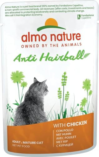 almo nature Holistic Anti-Hairball Katzenfutter, Nassfutter für ausgewachsene Katzen mit Huhn. 30er Pack (30 x 70g)