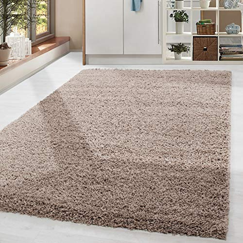 HomebyHome Shaggy Hochflor Teppich, 160x230 cm, Beige, weich, flauschig, modern, einfarbig, Perfekt für Wohnzimmer, für Wohnzimmer Schlafzimmer Flur