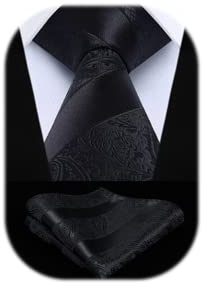 HISDERN Krawatten für Herren 160 CM Extra Lange Krawatte mit Einstecktuch Set Hochzeit Business Seidenkrawatte Elegante Schlips Herren