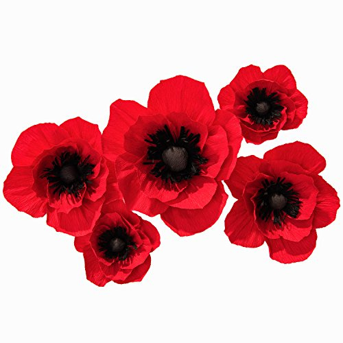 MEJOY Crepe Paper Flowers Decoration for Wall, Artificial Flowers for Wedding Decor,Flower Backdrop Decor,Baby Shower,Birthday Party,Photo Backdrop,Archway Decor, Nursery Wall Decor (Red;Set/5)