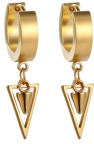 JewelryWe Schmuck Damen Herren Creolen Ohrringe Edelstahl Geometrisches Dreieck Huggie Kreolen Ohrstecker Ohrhänger, Silber Gold Schwarz