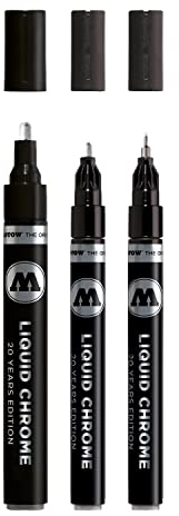 Molotow Liquid Chrome Marker 3er Set (Strichbreiten 1,0 , 2,0 und 4,0 mm, Metallic Stift mit Spezialtinte mit echtem Spiegeleffekt für Modellbau, Graffiti & Hobby) chrom