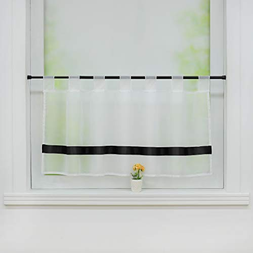 Joyswahl Scheibengardine Voile Bistrogardinen mit Satinband, Schlaufen »Julie« Küche Kurzgardine HxB 45x90cm Schwarz 1er Pack
