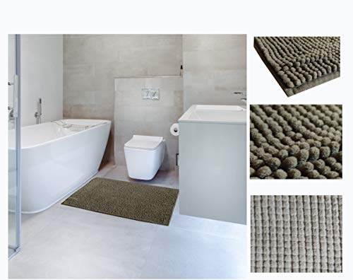 Alfombra de Baño Antideslizante de Chenilla Alfombrilla Baño Absorbente Microfibra Lavable a Maquina Suave Salida de Baño y Ducha (Caqui, 50_x_70CM)