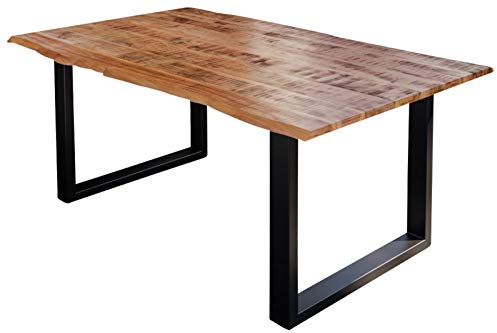 SAM Esstisch Darwin 140 x 80 cm, Mangoholz massiv, lackiert & naturfarben, Baumkantentisch mit U-Metallgestell in Schwarz, Esszimmertisch mit echter Baumkante, 26 mm