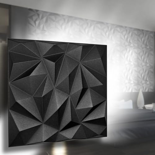 Eurodeco 3D Wandpaneele - 3D Wandverkleidung Paneele - Dekoren Deckenpaneele - Wanddeko Platten - Wandtattoos aus Polystyrol XPS Styropor - 50 x 50 cm, 3 mm Stärke, Zirkon Schwarz, 20 Stück (5m²)