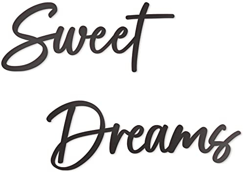 Vivegate Sweet Dreams, cartello decorativo da parete in metallo, 89 x 20,3 cm, nero, moderno, con scritta Sweet Dreams, da appendere sopra il letto, decorazione da parete per camera da letto