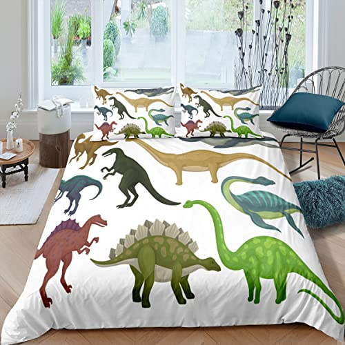 ZZXHG Parure de Lit 200x200 Adulte Coloré Dinosaures Enfants, Housse de Couette 2 Personnes en Microfibre avec Fermeture Éclair, Ensemble de Literie Enfant avec 2 Taie d'oreiller 65x65 cm