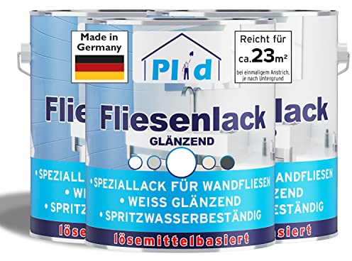 Plid® Vernice per piastrelle per bagno e cucina [resistente all'umidità] – Vernice per piastrelle bianca 2,25 l per il bagno – ridipingere e dipingere le piastrelle in interni – 3 in 1 vernice vernice