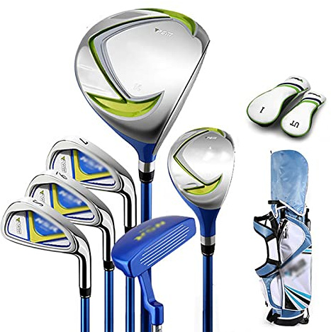 Junior komplett golfklubba set 6 delar m/väska pojkar & flickor golfklubb set, inkluderar Fairway Wood, strykjärn, putter, huvudskydd, golf stativväska, för barn höger hand barn go