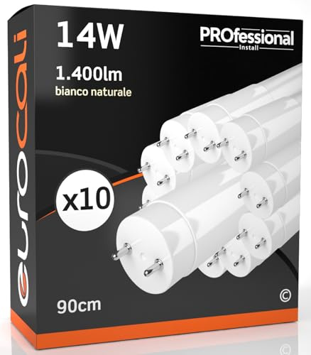 Eurocali 10 Tubi LED 90cm G13 T8 14W 1400 lumen - Bianco Naturale 4000K - Fascio Luminoso 160° - Sostituzione Neon