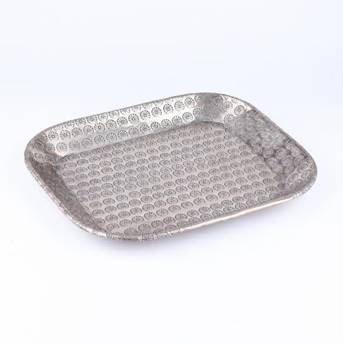 Plateau oriental en aluminium Jamira 29 cm | Plateau à thé marocain de couleur argentée | Plateau oriental argenté | Décoration orientale sur la table dressée