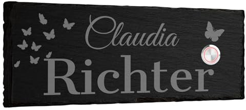 Klingelschild aus Schiefer mit Gravur - 25x10cm - Klingel rechts - frei gestaltbar mit vielen Motiven zur Auswahl - personalisierbare Türklingel Türschild Namensschild