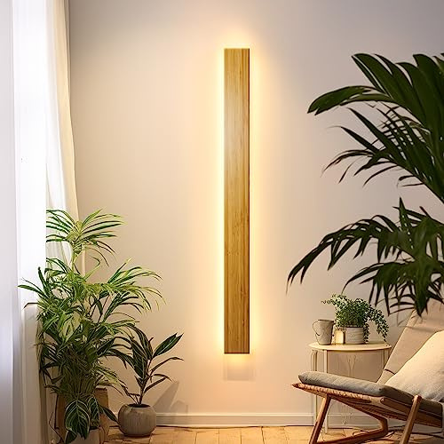 Natürlicher Bambus LED Holz Wandlampe 3000K 31W 100cm für Schlafzimmer, Wohnzimmer, Flur und Treppeninnenraum