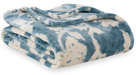 Berkshire Blanket-Classic Heavyweight Soft Printed VelvetLoft® Plush Blanket, Full/Queen Size Soft Fuzzy Warm Blanket for Couch Sofa Bed, Floral Blue, 90in x 90in