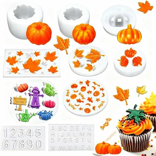 Lot de 8 moules en silicone 3D - En forme de citrouille 3D - En résine époxy - Pour la récolte d'automne, Halloween, Thanksgiving, le bricolage et la décoration