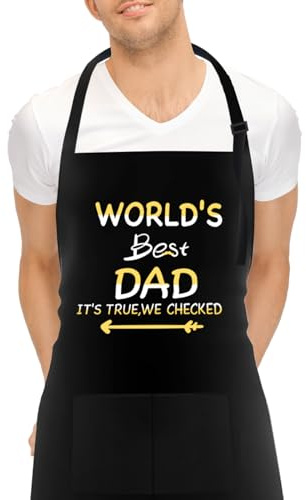 FunChaos Grembiule da Barbecue per Uomo, Miglior Papà del Mondo, Grembiule Nero Regolabile con 2 Tasche, Grembiule Personalizzato per Uomo Papà Marito Fidanzato Nonno
