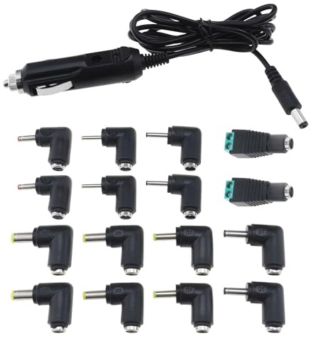 eMagTech 17pcs Car Charger Power Cord DC 12V 2A 24 W 5.5x2.1mm to Cigarette Lighter 1.5m Cable with 16pcs Connector for DVD Player Router GPS Camera