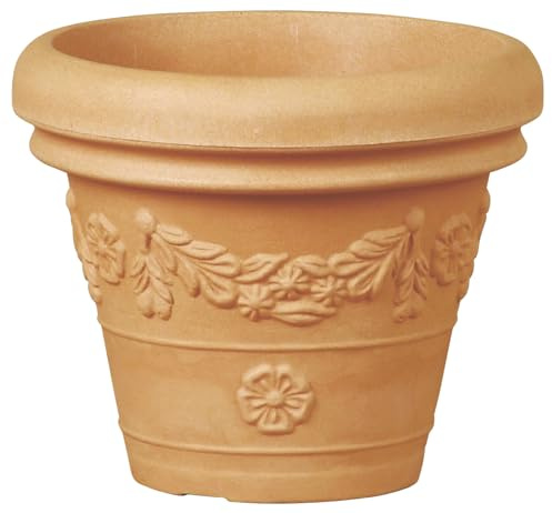 Tera Große Vase mit Ornamenten, antik, aus hochwertigem Harz, Durchmesser 70 cm, Höhe 60 cm, große Vase in Terrakotta-Optik mit Dekor, für innen und außen (Ø 70 cm, ANTIKT)