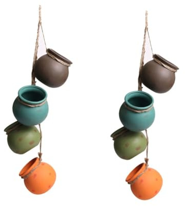 Yardwe 2 Set Di Vasi Decorativi Da Parete E Soffitto in Ceramica Appesi Con Fondo in Rete Di Corda 4 Pezzi * 2