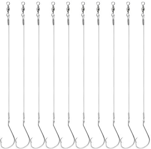Circle Hook Rigs Saltwater Steel Leader Wire with Swivels Octopus Offset Hooks Leader Rigs 10pcs Heavy Duty Pre-Rigged Circle Hooks Wire Rig Surf Fishing Tackle for Catfish Bass