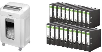 Fellowes Aktenvernichter 12Ms & Original DINOR Ordner-Wolkenmarmor-Recycling - Made in Germany. 20er Pack 8 cm breit DIN A4 schwarz Aktenordner Briefordner