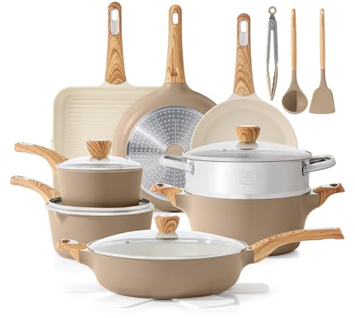SENSARTE Ceramic Cookware Sets, Pots and Pans Set Nonstick, 20-Piece Induction Cookware, Non-toxic Healthy Non Stick Kitchen Cooking Set with Stay-Cool Handles, PFAS PTFE PFOA PFOS Free