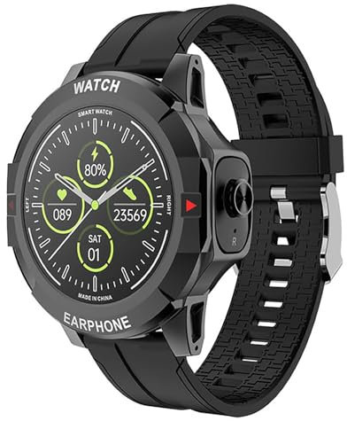 PLABNK Smartwatch Bluetooth 2 in 1 con Auricolari, Orologio Fitness Rotondo da 1,3 Pollici per monitoraggio remoto della frequenza cardiaca e della Pressione sanguigna,Black