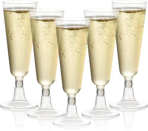 MATANA 96 Premium Plastic Champagne Flutes, 150ml / 5oz - Cocktail Glasses, Reusable Prosecco Glasses, Wine Cups - Plastic Flutes for Parties, Weddings, Birthdays, Picnic