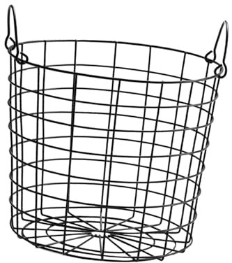 Sharplace Wire Iron Basket Kids Toy Organizer Organizing Sundries Storage Bins Round Laundry Iron Basket for Laundry Room Home Pantry, Black