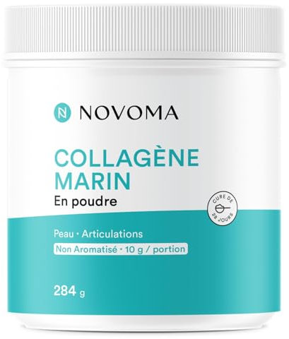 NOVOMA Collagene Marin Poudre Type 1 & 3, Peau & Articulations, 10g par Portion, Cure de 28 jours, Collagène Breveté Naticol Avec Vitamine C, Pot de 284g Sans arôme, Made in France