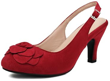 elerhythm dam Mary Jane vintage slingback justerbara remmar blomma stängd tå 1920-talet Gatsby klackar retro 1950-talet viktorianska pumps mocka skor, röd, 38 EU